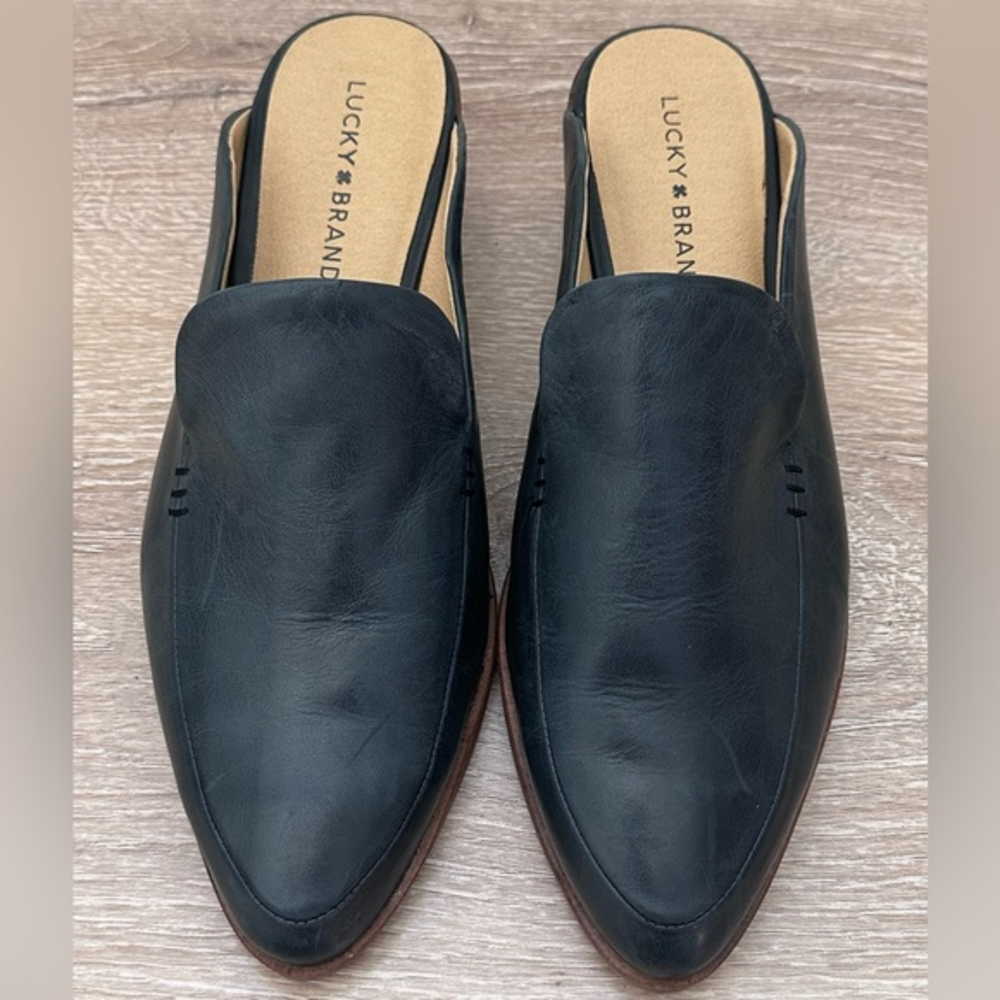 Lucky Brand‎ Margrete Leather Mule Slide Blue/Gray NWOT Sz 9.5